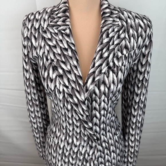 Norma Kamali XS Long Blazer Dress Knit Illusion Print Double Breasted Stretch - Picture 7 of 13